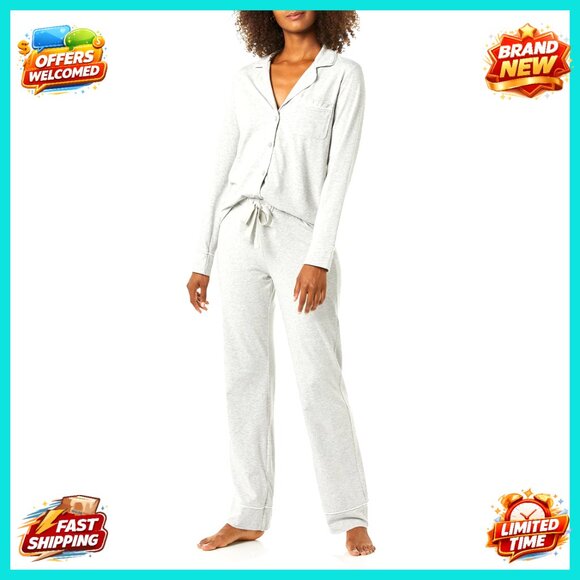 Other - Cotton Modal Long Sleeve Pajama Set, Relaxed Fit, Button Front Top, Elastic